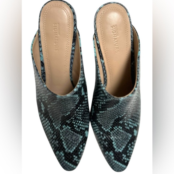Leather Nordstrom Signature Women’s Black Blue Python Heeled Mule Clog Shoe Sz39 - Picture 4 of 6